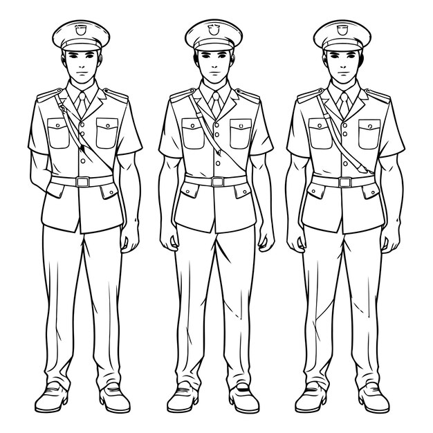 Abbildung eines polizisten in verschiedenen posen auf weißem hintergrund