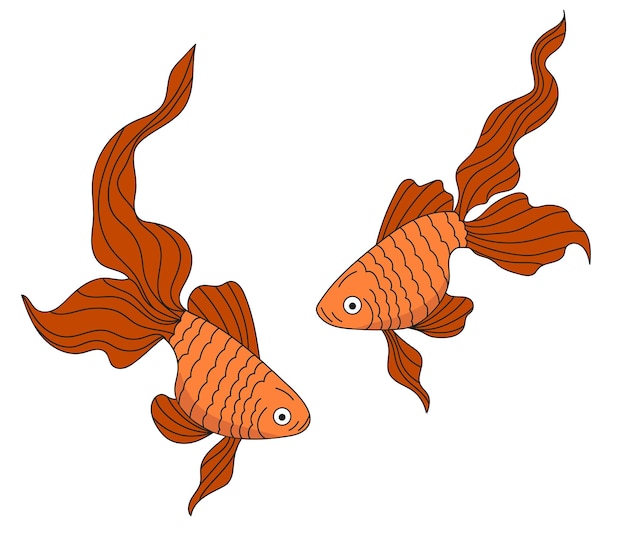 Abbildung: goldfische. meeresbewohner fischen ikonen. zwei orangefarbene fische auf weißem hintergrund.