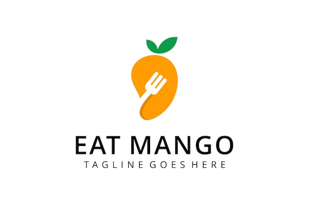 Abbildung: mango-obst-zeichen-zusammenfassung mit gabel-logo-design