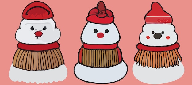 Vektor abbildung vektor pack schneemann weihnachten hand zeichnen abbildung symbol im cartoon-stil