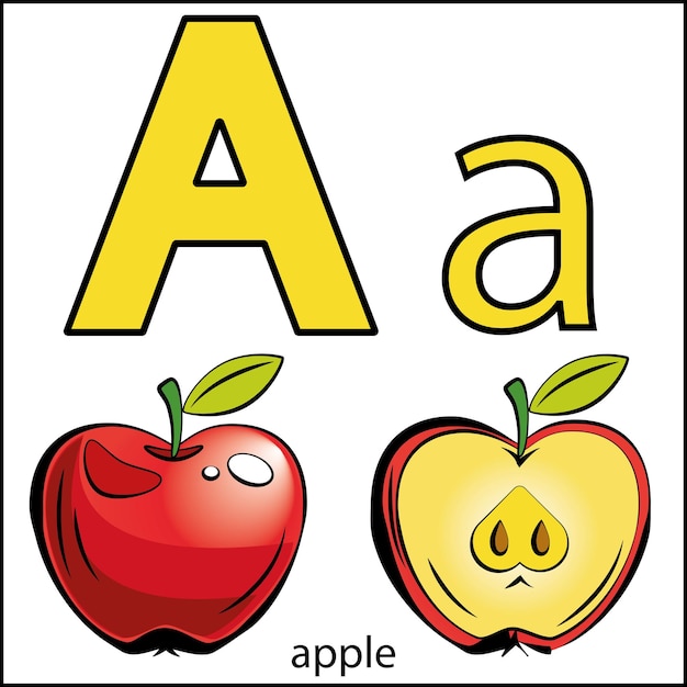 Abc-malbuch für kinder mit obst und gemüse farbige buchstaben obst und gemüse