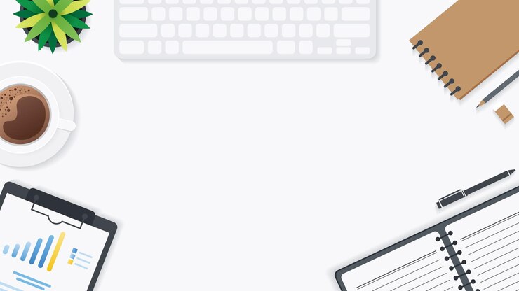 Vektor abdeckung und banner des schreibtisches mit gadget. draufsicht auf den arbeitstisch und freier platz für text