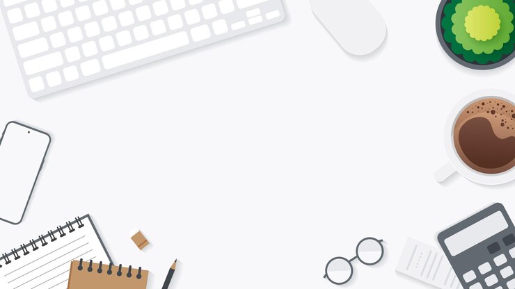 Vektor abdeckung und banner des schreibtisches mit gadget. draufsicht auf den arbeitstisch und freier platz für text