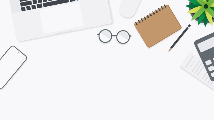 Vektor abdeckung und banner des schreibtisches mit gadget. draufsicht auf den arbeitstisch und freier platz für text