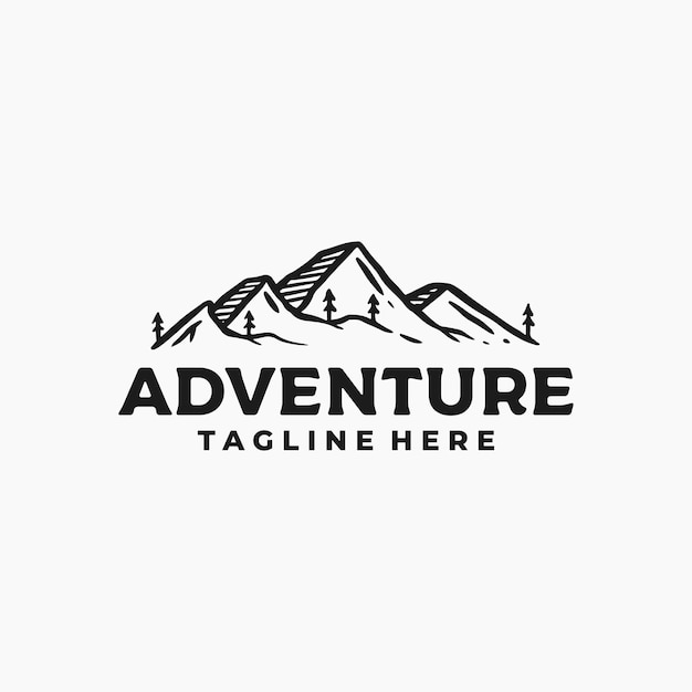Abenteuer-logo, berg handgezeichneter vektor