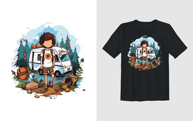 Abenteuer- und camping-vektor-cartoon-illustration abenteuer- und camping-t-shirt-design