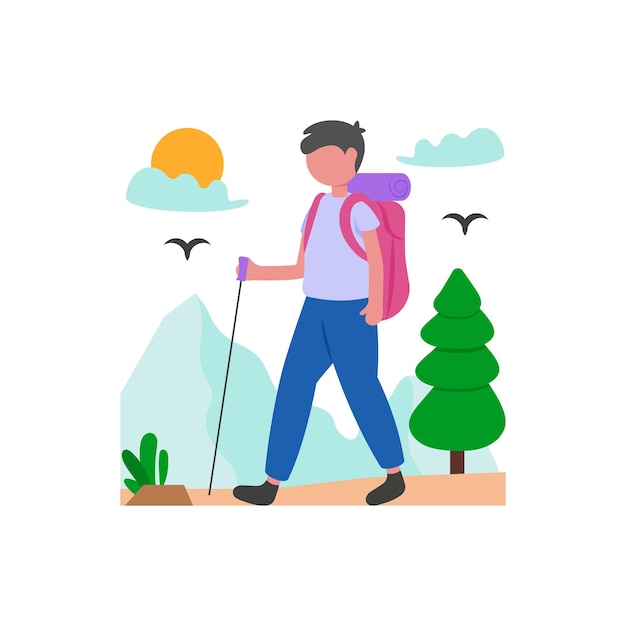 Abenteuerlustiger Wanderer, der in den Bergen wandert und die Sommerlandschaft genießt