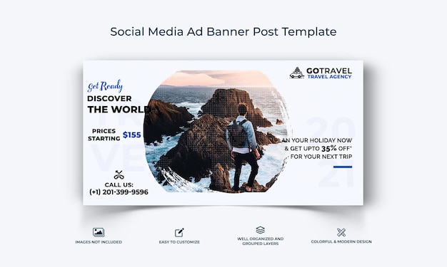 Abenteuerreisen Social Media Facebook-Werbebanner Beitragsvorlage Premium-Vektor