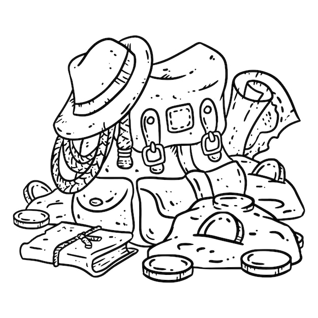 Abenteurer pack lineart illustration zum ausmalen