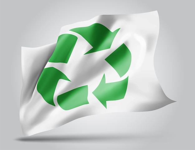 Abfallrecycling-Zeichen auf Vektor-3D-Flagge isoliert auf weißem Hintergrund