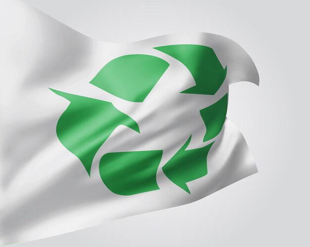 Abfallrecycling-Zeichen auf Vektor-3D-Flagge isoliert auf weißem Hintergrund