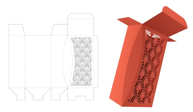 Abgeschrägte Schachtel mit gestanzter Schablone mit japanischem Muster und 3D-Modell