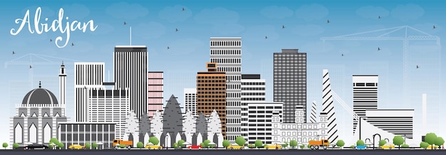 Abidjan-skyline mit grauen gebäuden und blauem himmel. vektor-illustration. geschäftsreise- und tourismuskonzept mit moderner architektur. bild für präsentationsbanner-plakat und website.