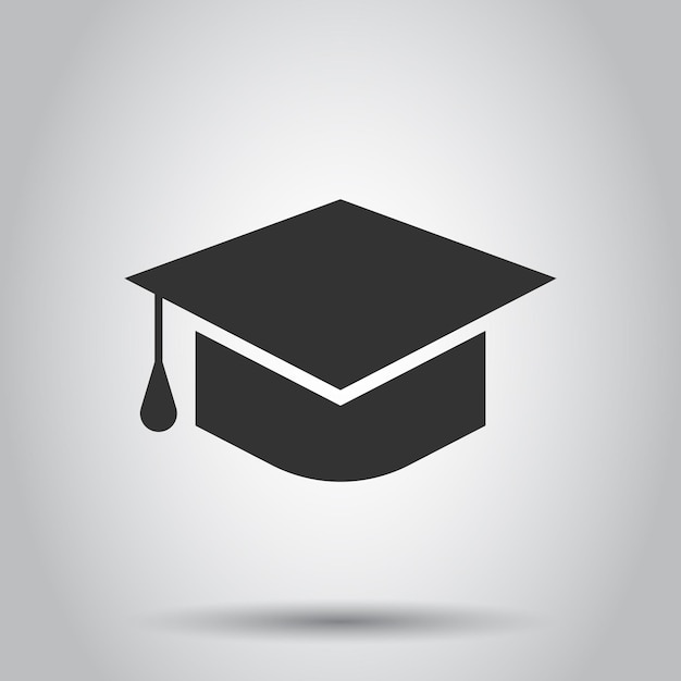 Abschlusshut-Ikonen im flachen Stil Studentenmütze Vektorillustration auf weißem isolierten Hintergrund Universitätsgeschäftskonzept