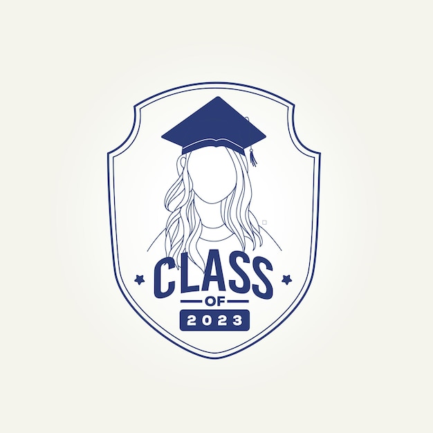 Abschlussklasse von 2023 zeichenlinienkunstzeichnung mit abzeichen