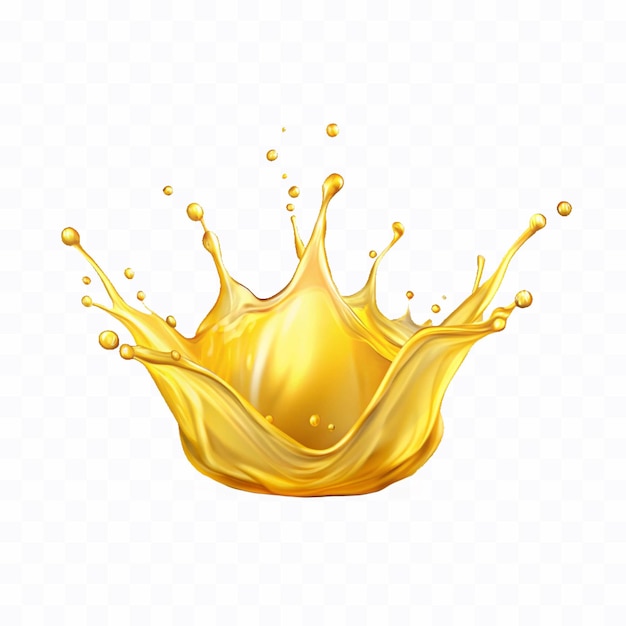 Abstract 3d gelbe Flüssigkeit oder Öl spritzen in Krone-Stil isoliert auf weißem Hintergrund