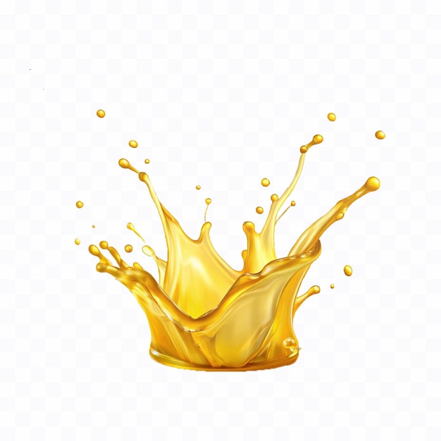 Abstract 3d gelbe Flüssigkeit oder Öl spritzen in Krone-Stil isoliert auf weißem Hintergrund