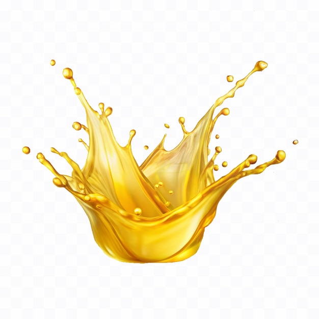 Abstract 3d gelbe Flüssigkeit oder Öl spritzen in Krone-Stil isoliert auf weißem Hintergrund
