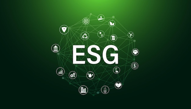 Vektor abstract esg mit icon-konzept nachhaltige unternehmensentwicklung umwelt soziales und governance