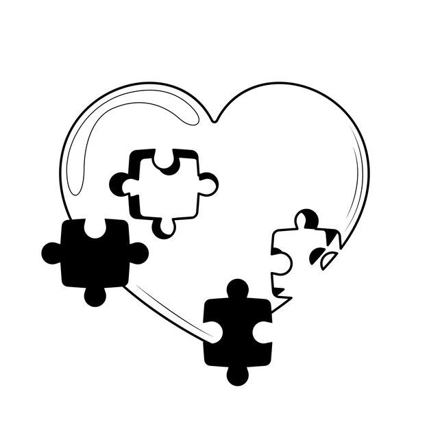 Vektor abstract handgezeichnetes herz mit puzzle-doodle 14. februar urlaubskonzept vektordesign umriss-stil