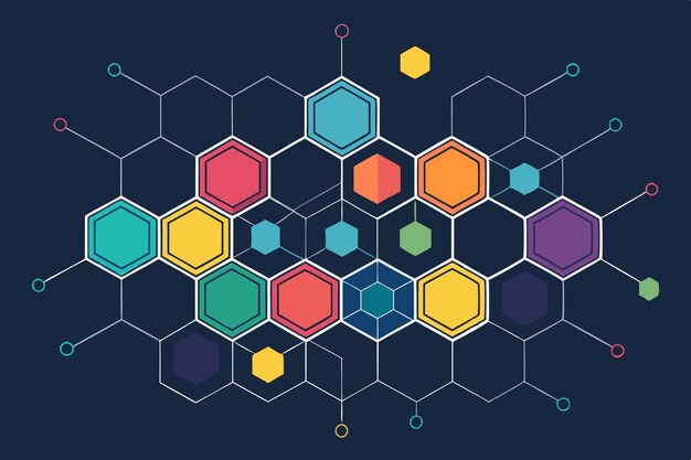 Abstract Hexagon-Netzwerk farbenfrohes Molekülstruktur-Design