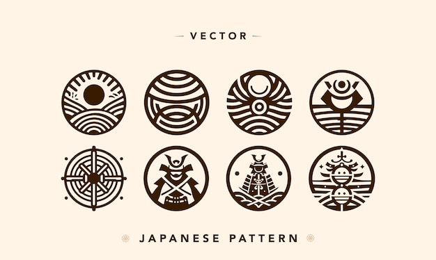Abstract Japanische Natur und Samurai-Vektor-Ikonen