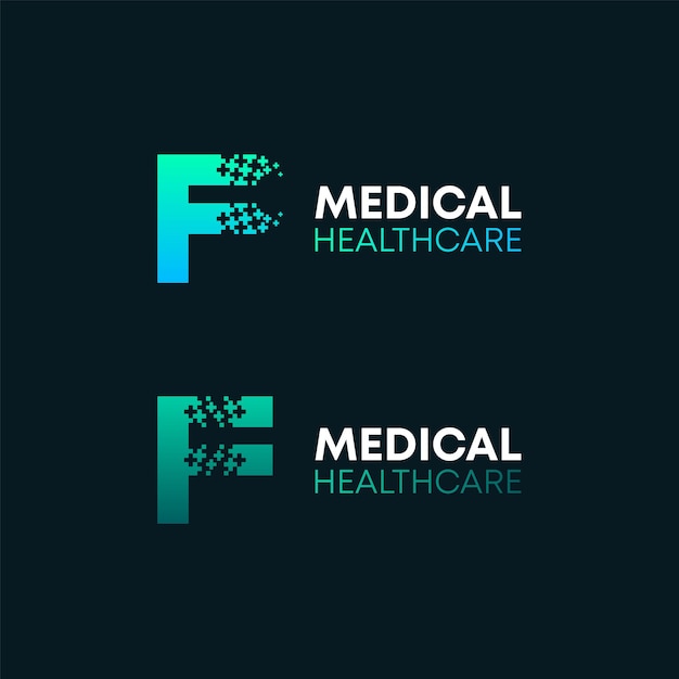 Abstract letter f logo-design mit pixels plus-konzept für medical and healthcare business company