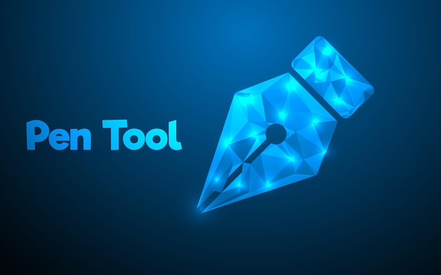 Abstract Low Poly Fountain Pen Light Wireframe Mesh Signing Concept Geometric Business Deal Illustration Blauer Polygonal Vector mit schwimmenden Trümmern