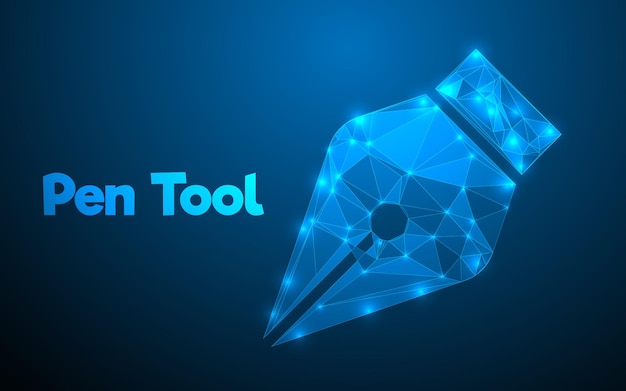 Abstract Low Poly Fountain Pen Light Wireframe Mesh Signing Concept Geometric Business Deal Illustration Blauer Polygonal Vector mit schwimmenden Trümmern
