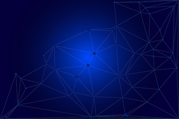Abstract Polygonal Mesh mit blauen Knoten und dünnen Linien auf einem dunklen Hintergrund Erstellung eines futuristischen Netzwerk-Designs mit geometrischen Verbindungen