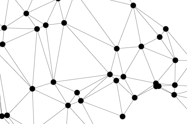 Abstract Polygonal Mesh mit schwarzen Knoten und dünnen Linien Erstellung eines minimalistischen geometrischen Netzwerksmuster