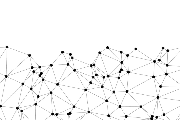 Abstract Polygonal Mesh mit schwarzen Knoten und dünnen Linien Erstellung eines minimalistischen geometrischen Netzwerksmuster
