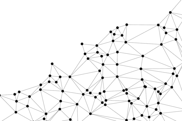 Abstract Polygonal Mesh mit schwarzen Knoten und dünnen Linien Erstellung eines minimalistischen geometrischen Netzwerksmuster