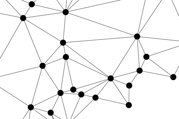 Abstract Polygonal Mesh mit schwarzen Knoten und dünnen Linien Erstellung eines minimalistischen geometrischen Netzwerksmuster