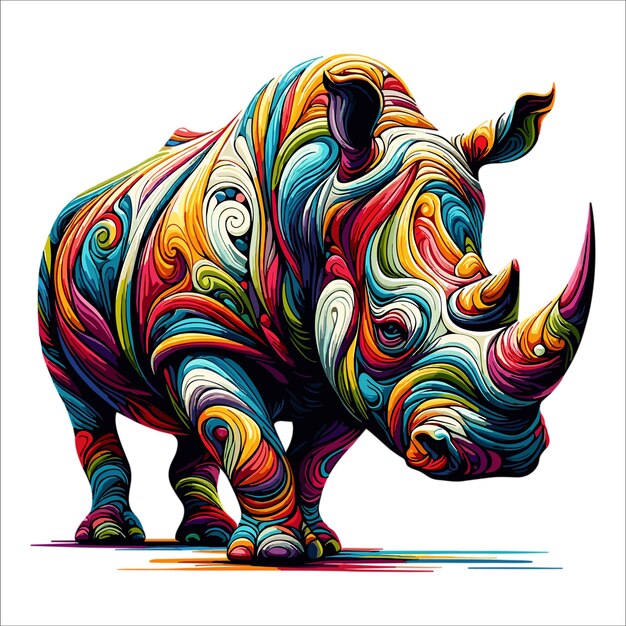 Abstract rhinoceros mehrfarbige farben, die eine vektorillustration auf weißem hintergrund zeichnen