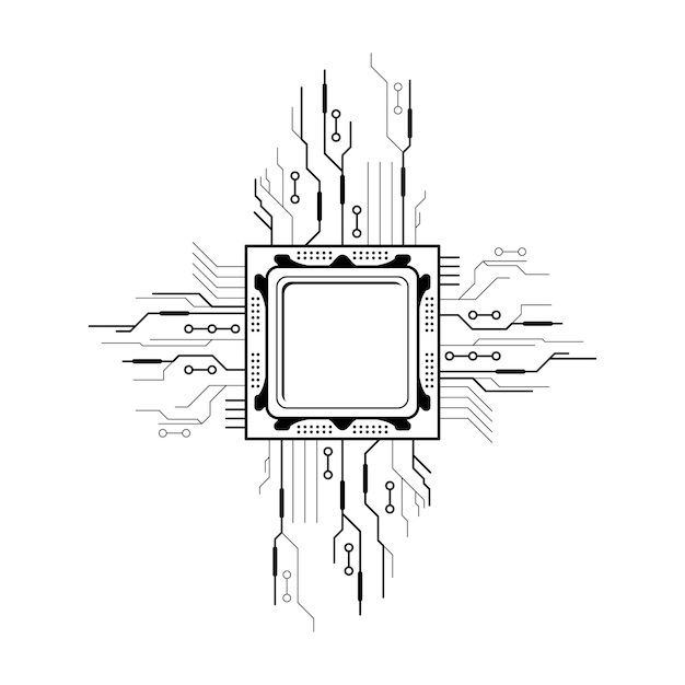 Abstract Schwarze einfache Linie Cpu Computertechnologie Doodle Umrisse Element Vektor Design-Stil