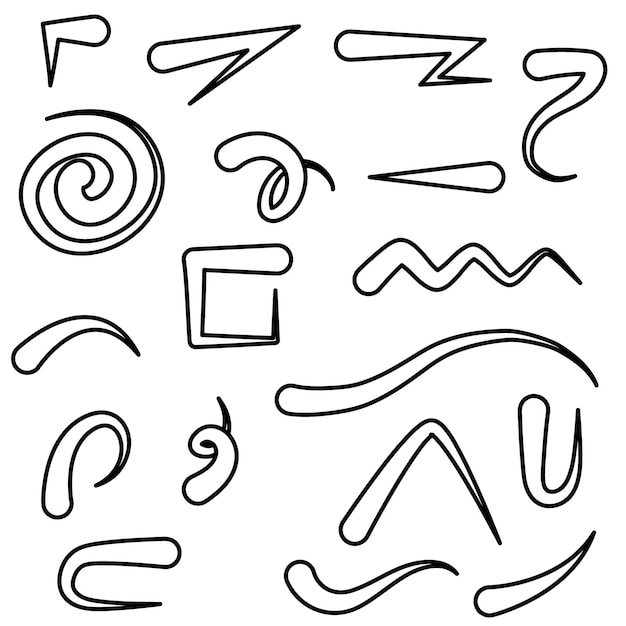 Abstract set schwarze sammlung hand gezeichnet verschiedene pfeile elemente vektordesign skizze stil doodle
