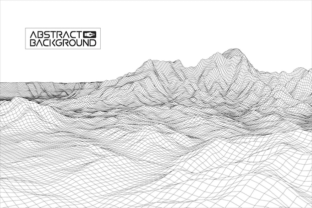 Abstract vector wireframe landschaft hintergrund cyberspace-raster 3d-technologie wireframe-vektorillustration digitale wireframe-landschaft für präsentationen