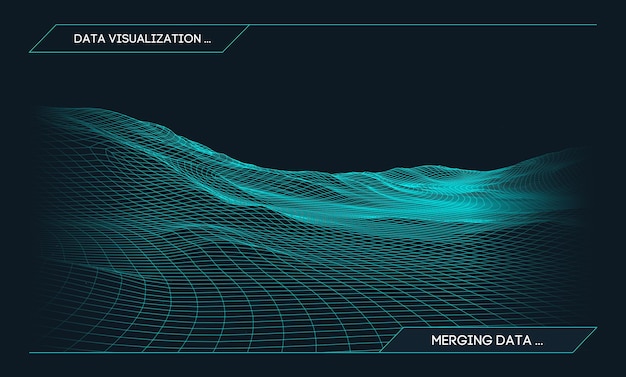 Abstract vector wireframe landschaft hintergrund cyberspace-raster 3d-technologie wireframe-vektorillustration digitale wireframe-landschaft für präsentationen