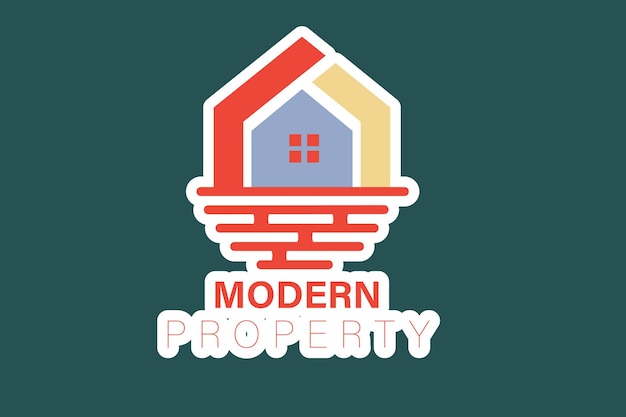 Vektor abstract wave und house home sticker logo-design creative modern beach eigentum sticker-design-icon