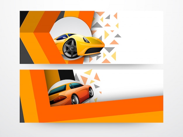 Abstract website header oder banner-set mit abbildung der sportwagen.
