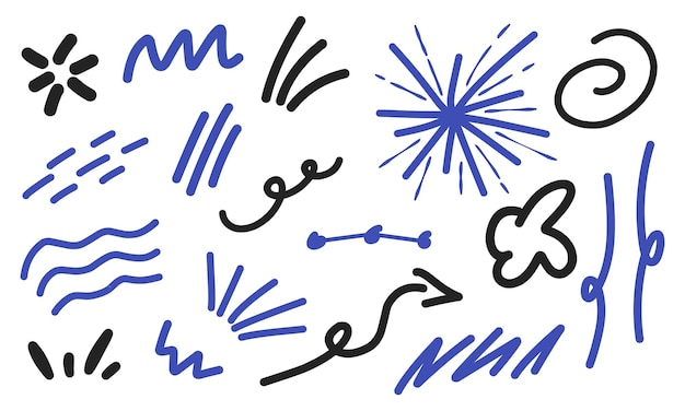 Abstracte Linie Sammel verschiedener Linien wie Schreibwürfe, kurvige Linien, Wellen, abgerundetes Feuerwerk und Pfeil