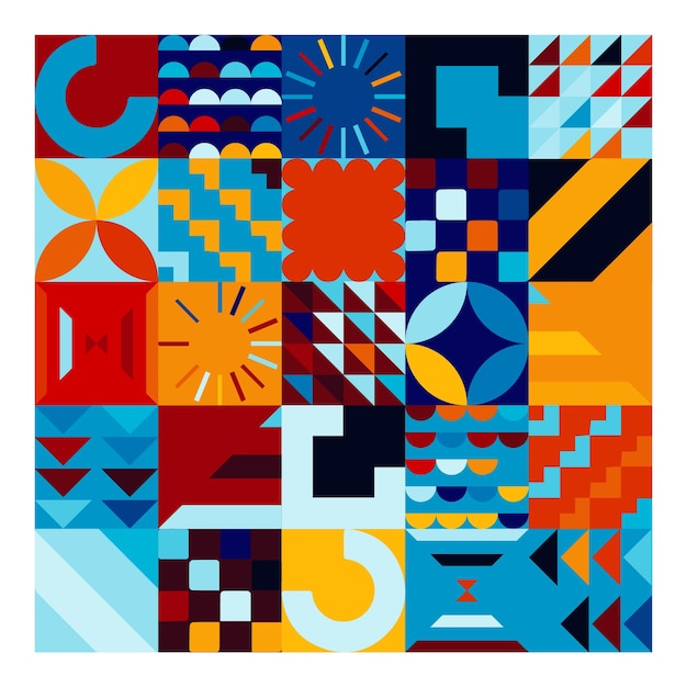 Abstrakt Bauhaus geometrisches Muster Hintergrund Farbkunstdesign Farbiges Bauhaus-Muster Hintergrund