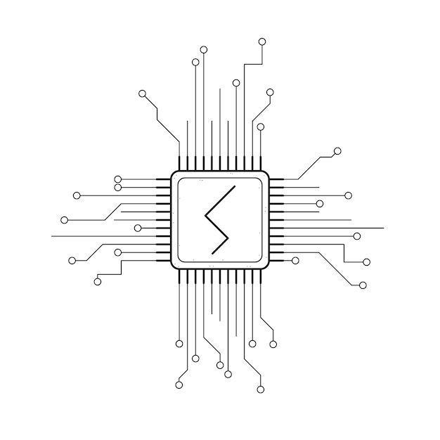 Abstrakt, Schwarz, Einfache Linie, Cpu, Computer, Technologie, Gekritzel, Umriss, Element, Vektor, Design, Style