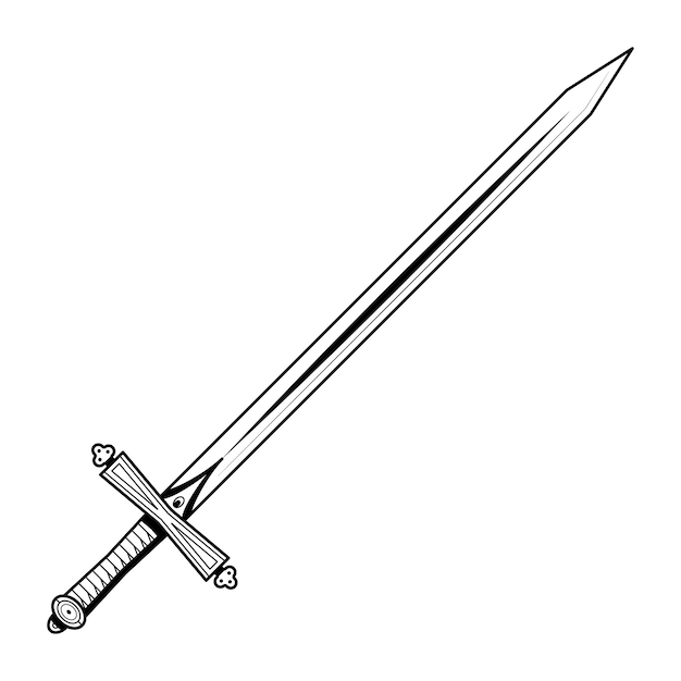 Abstrakt, Schwarz, Einfache, Linie, Metall, Schwert, Klinge, Waffe, Gekritzel, Umreißen, Element, Vektor, Design, Style