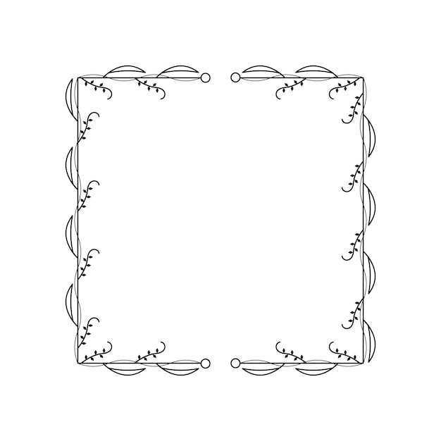 Abstrakt, Schwarz, Einfache Linie, Suqare, Mit, Blatt, Blätter, Rahmen, Blumen, Gekritzel, Umriss, Element, Vector