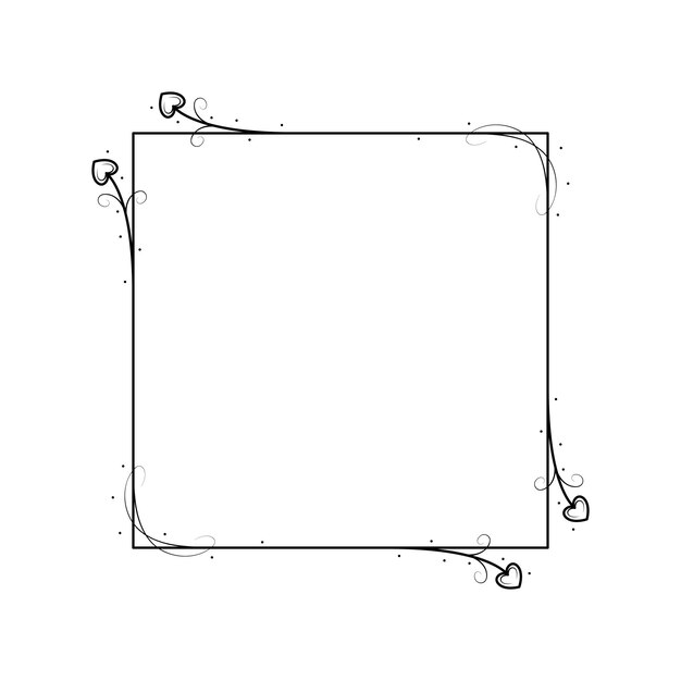 Vektor abstrakt schwarz einfaches linienquadrat mit blattblättern rahmen blumen doodle umriss element vektor