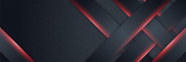 Abstrakt schwarz rot metallisch kohlenstoffneutral überlappen leichtes hexagon-mesh-design moderner futuristischer luxus-technologie-hintergrund game tech wide banner vector illustration