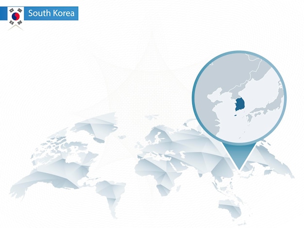 Abstrakte abgerundete weltkarte mit festgesteckter detaillierter südkorea-karte vektorillustration