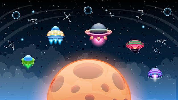 Abstrakte Aliens fliegende Untertassen Dark Space Planet Background Gradient Unidentified Flying Object Ufo